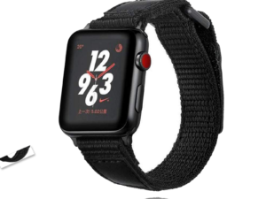 Black Leather Sport Loop Woven Nylon Breathable Wristband Series 7 6 5